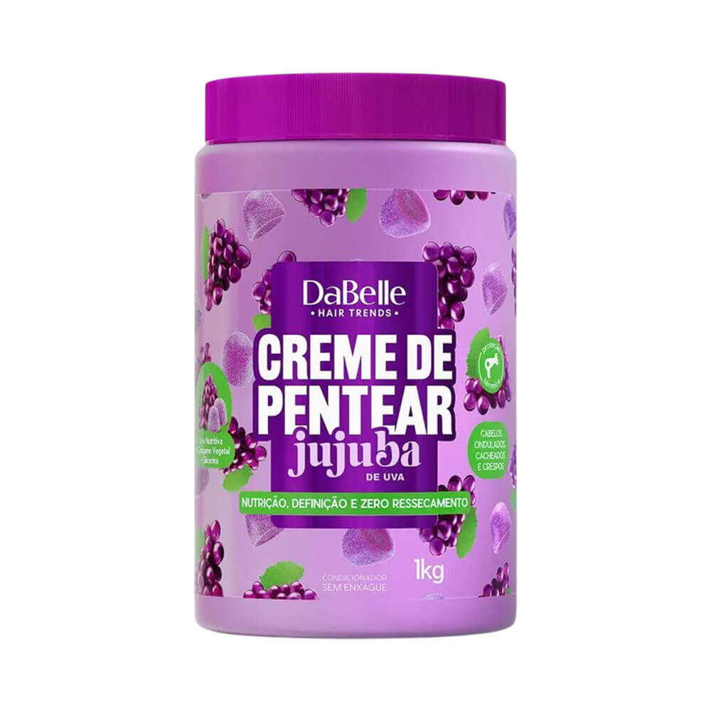 Creme de Pentear DaBelle Jujuba de Uva 1kg embalagem roxa com ilustrações de uvas e jujubas