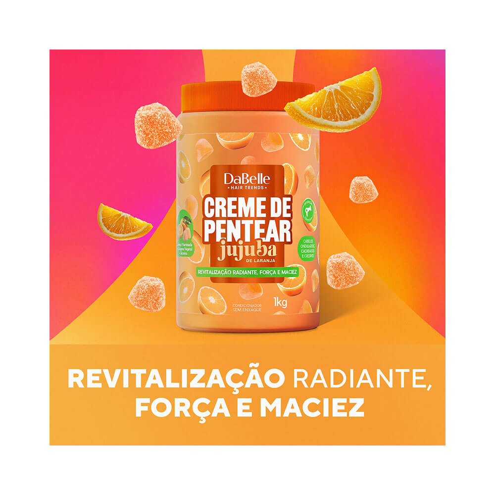 Creme de Pentear Dabelle Jujuba de Laranja 1kg com jujubas e fatias de laranja ao redor