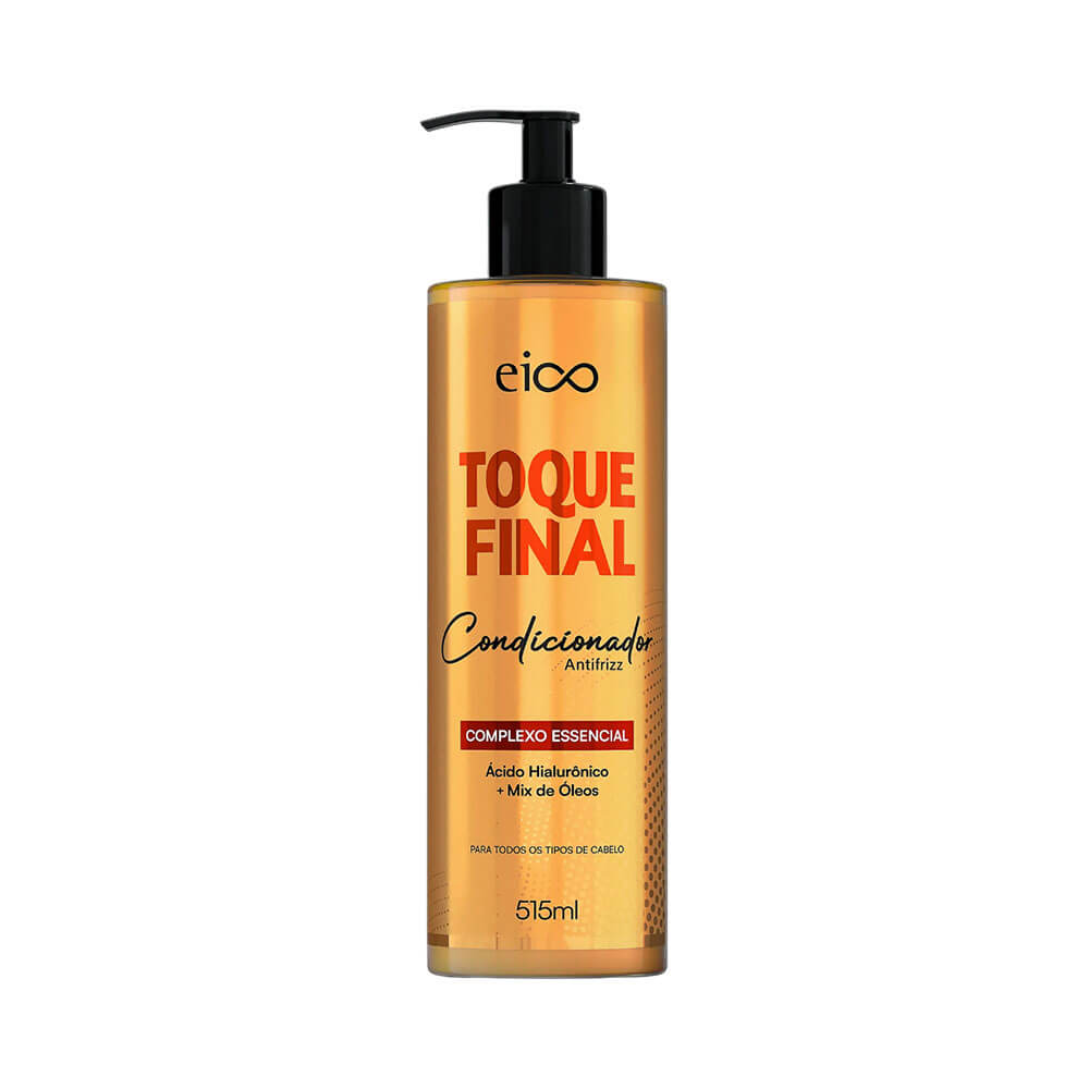 Condicionador Eico Toque Final em embalagem dourada de 515ml com pump preto