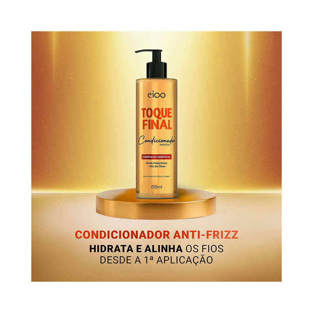 Condicionador Eico Toque Final 515ml sobre base dourada com fundo degradê