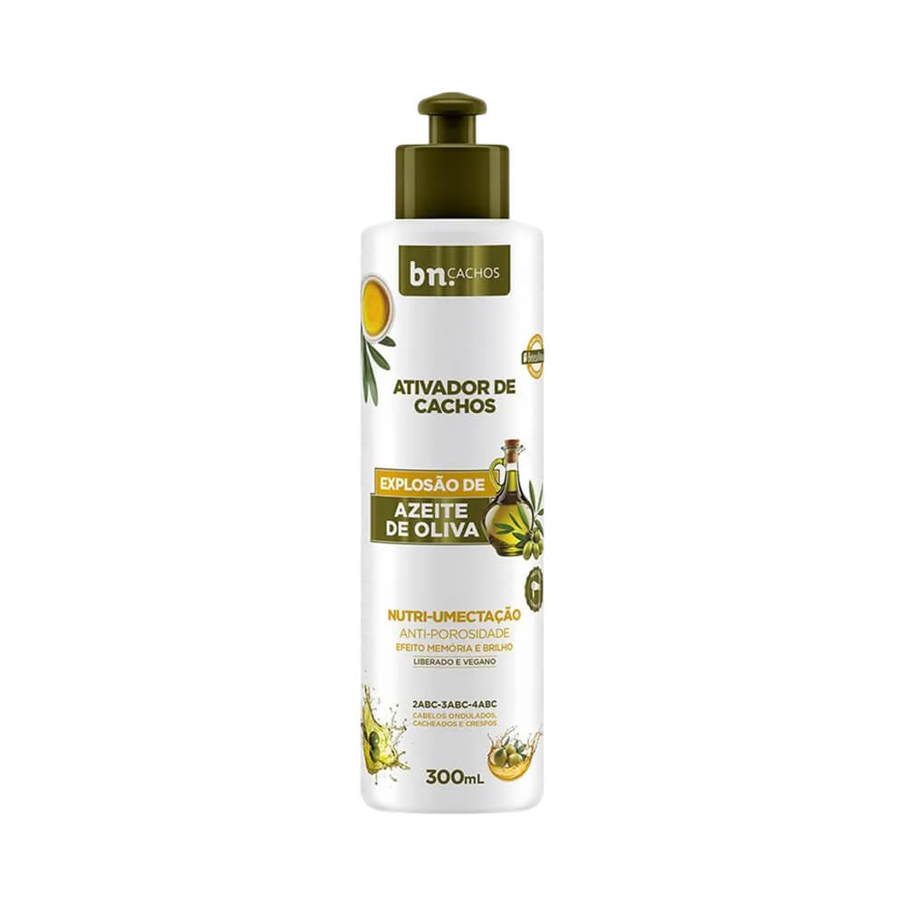 Frontal do frasco do Ativador de Cachos Beleza Natural Explosão de Azeite de Oliva 300ml