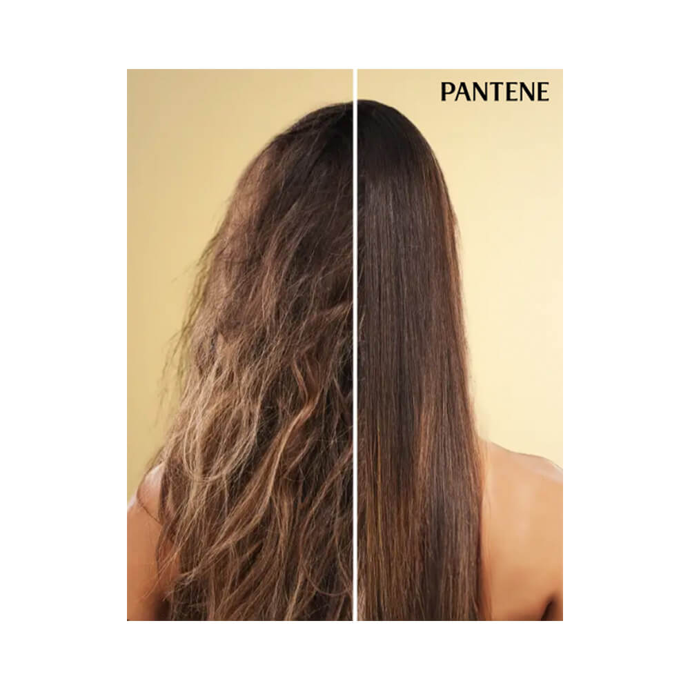 Comparação de cabelo com frizz e cabelo alinhado após uso do Óleo Capilar Pantene Milagroso