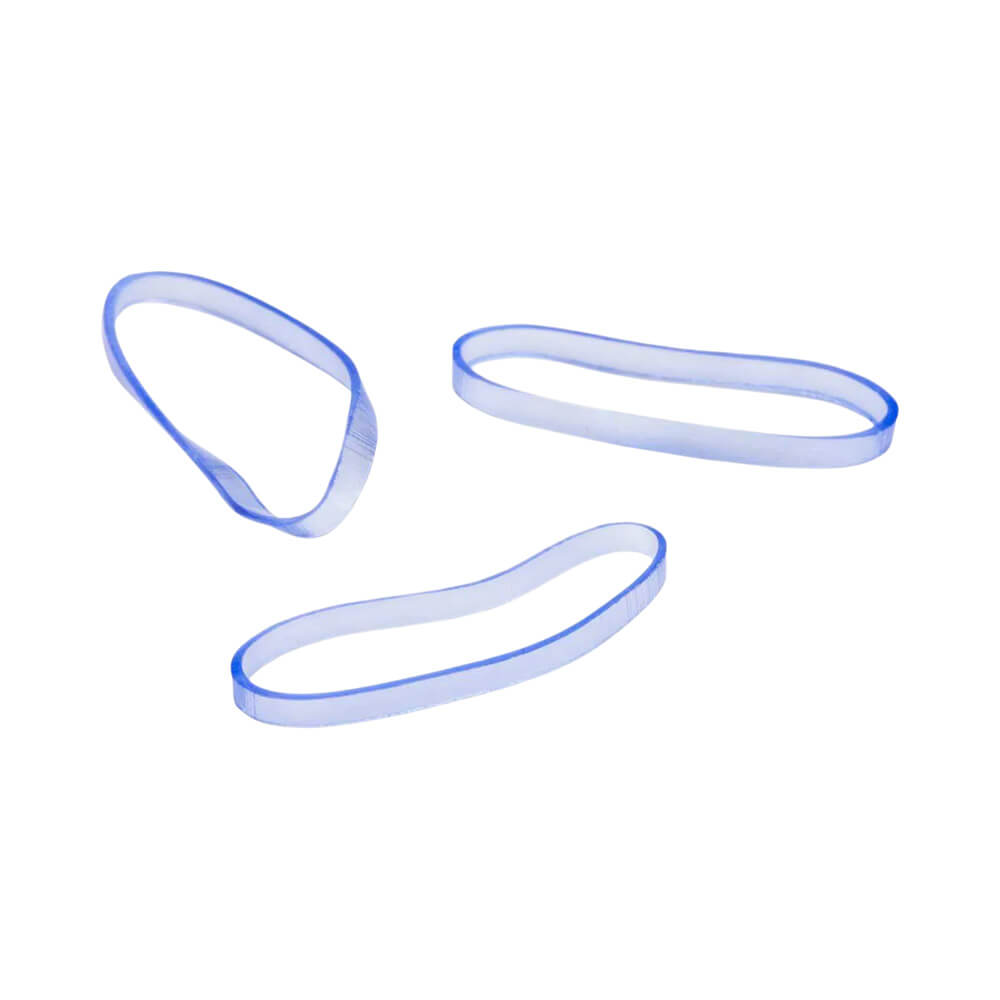 Elásticos de silicone transparentes Landh's em detalhe sobre fundo branco