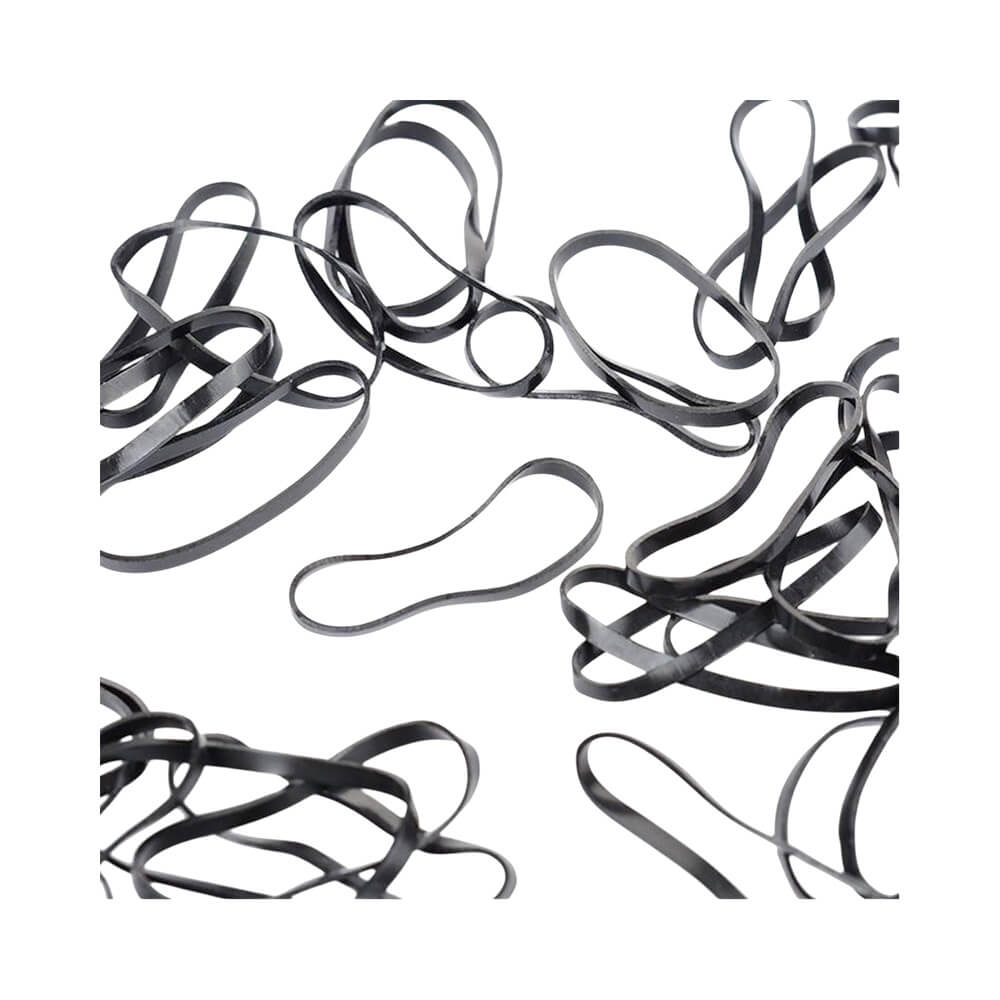 Detalhe dos elásticos de silicone preto Landh's sobre fundo branco