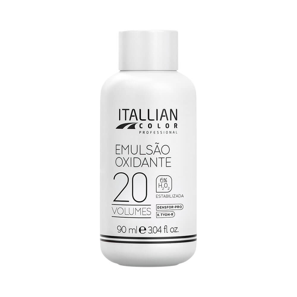Emulsão Oxidante Itallian Color 20 Volumes 90ml embalagem branca com tampa branca