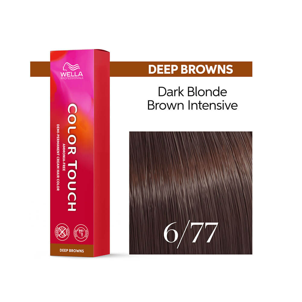 Tonalizante Wella Color Touch Deep Browns 6.77 embalagem e tubo em destaque