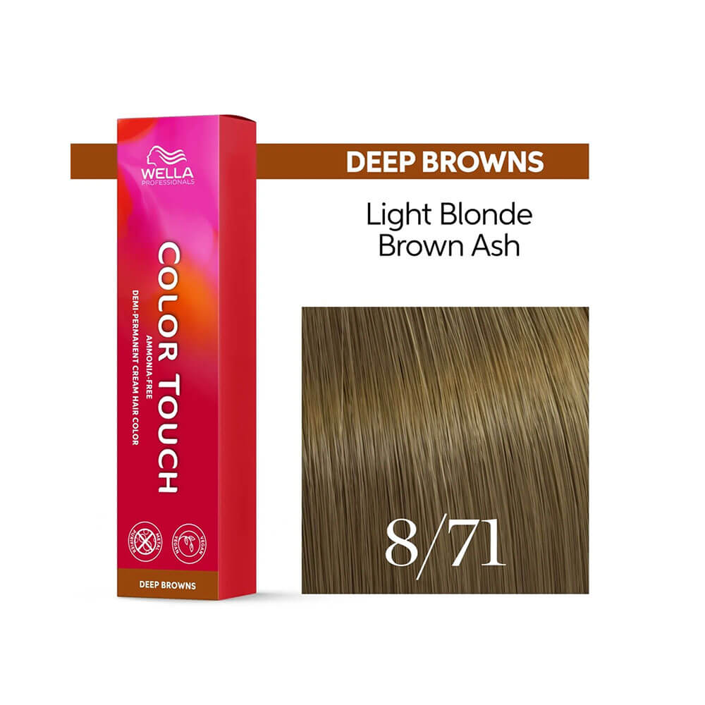 Amostra de cor Louro Claro Marrom Acinzentado do tonalizante Wella Color Touch