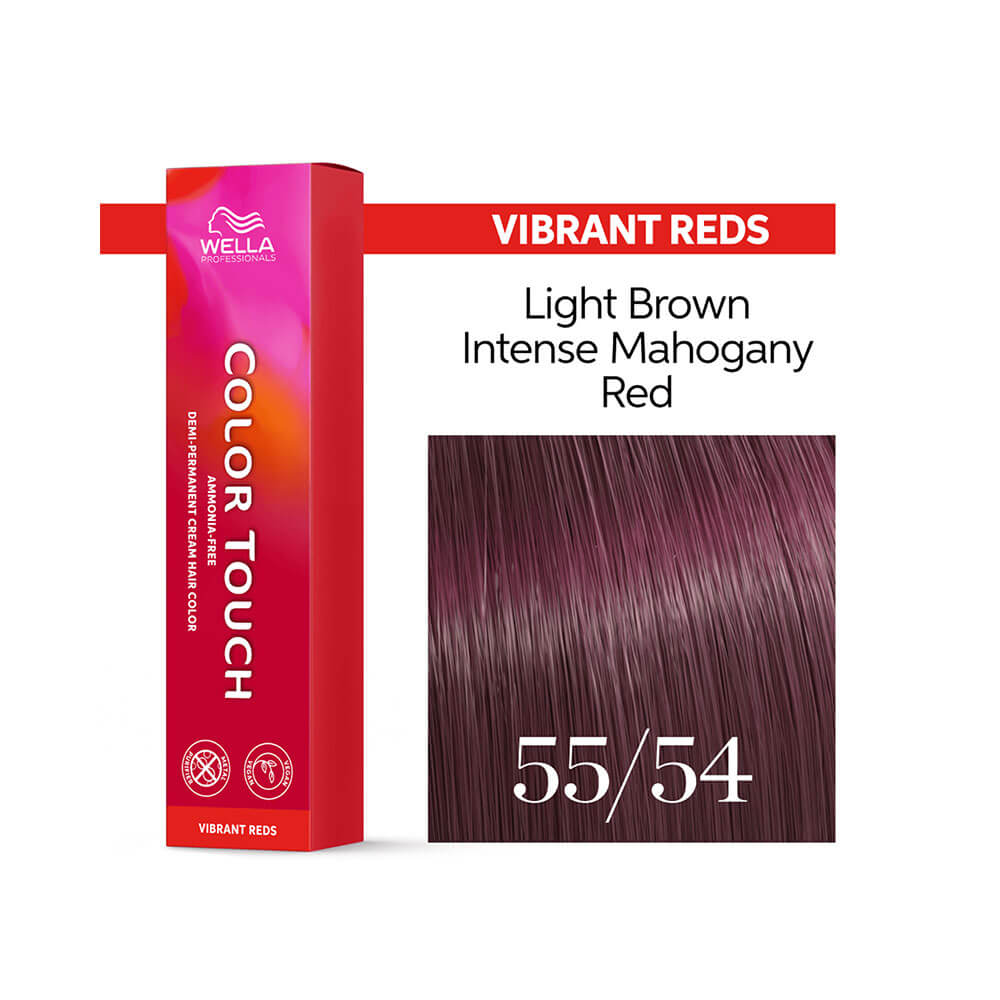 Tonalizante Wella Color Touch Vibrant Reds tubo com fundo de cabelo colorido