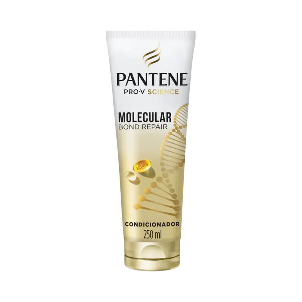 Condicionador Pantene Molecular Bond Repair 250ml em embalagem branca com detalhes dourados