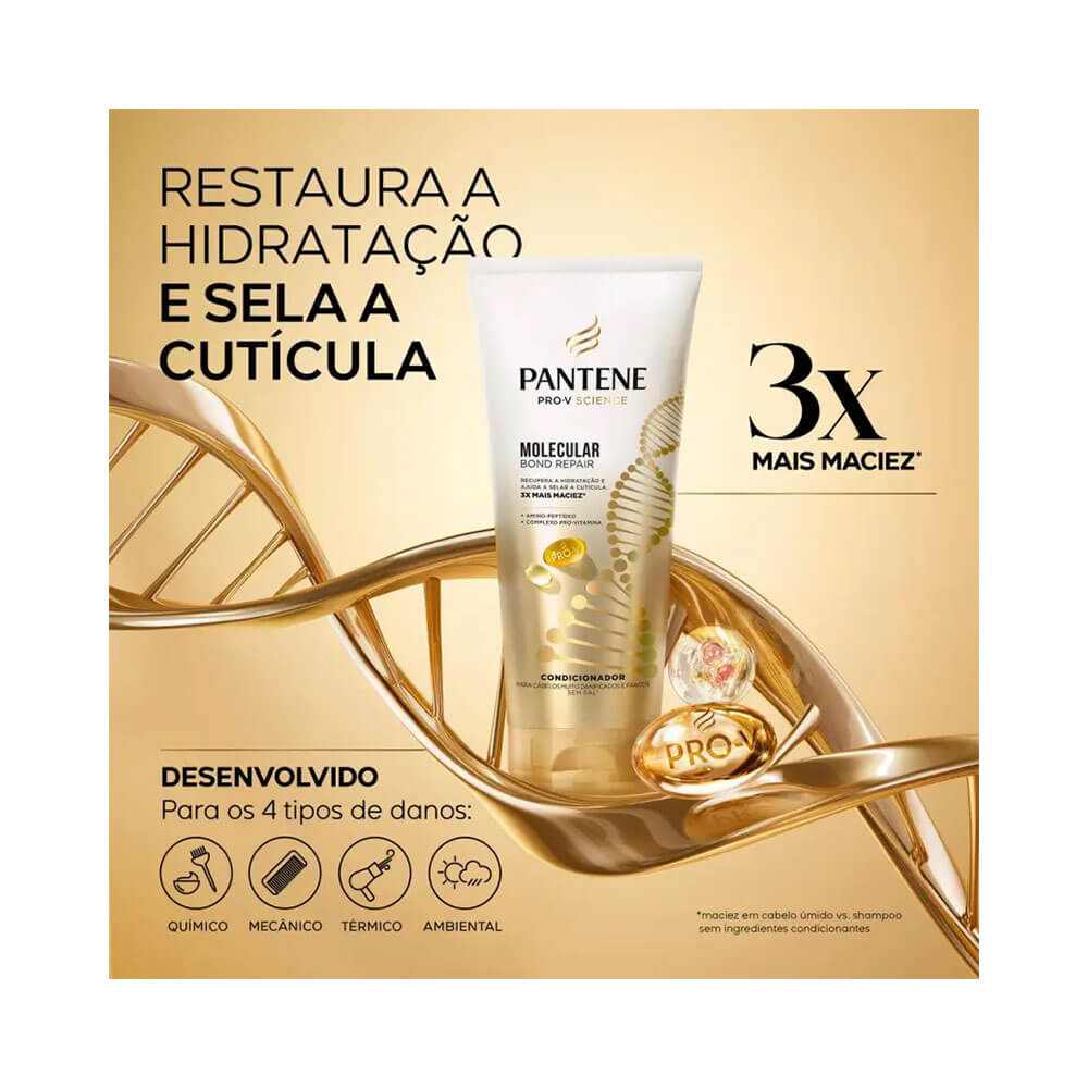 Condicionador Pantene Molecular Bond Repair 250ml com destaque para reparação e hidratação