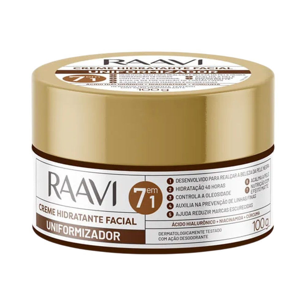 Jar de creme hidratante facial Raavi com tampa dourada e rótulo branco