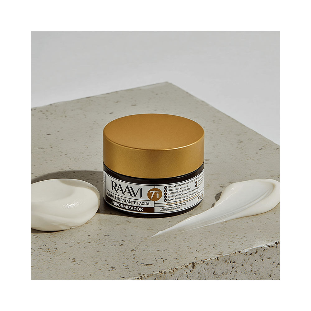 Aplicação do creme hidratante Raavi com colher em superfície cinza