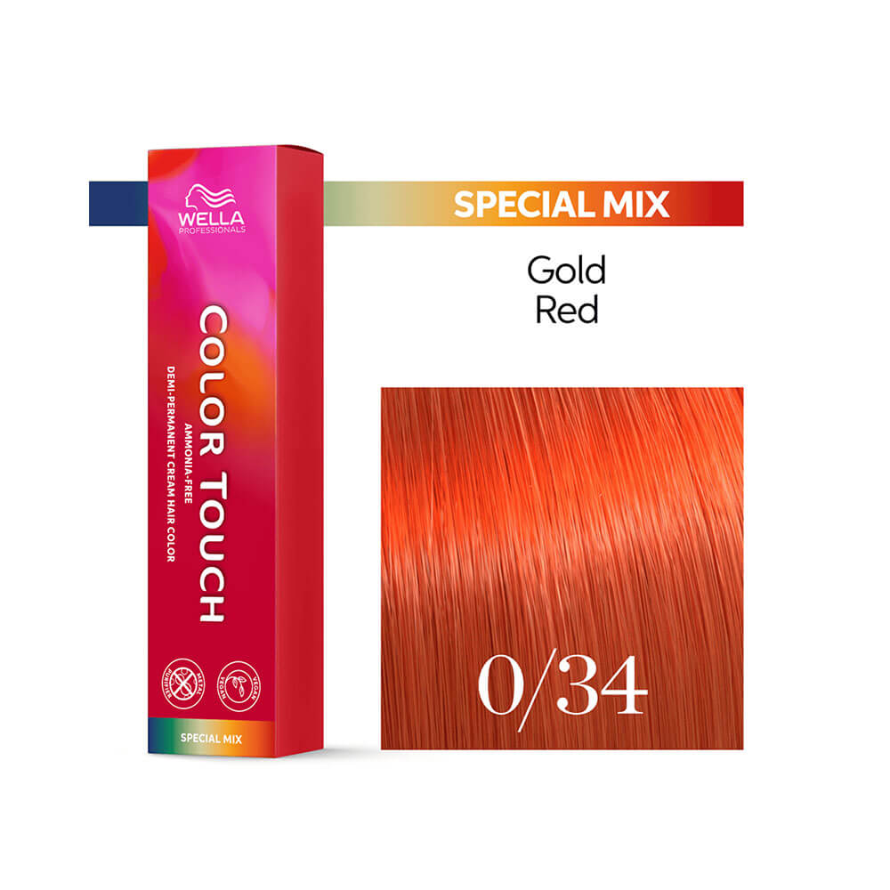 Tonalizante Wella Color Touch Special Mix 0.34 Magic Coral com amostra da cor vibrante em cabelo