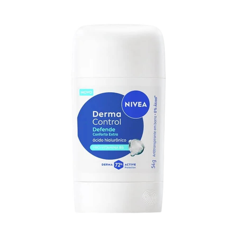 Desodorante Stick Nivea Derma Control Defende Ácido Hialurônico 54g em fundo branco