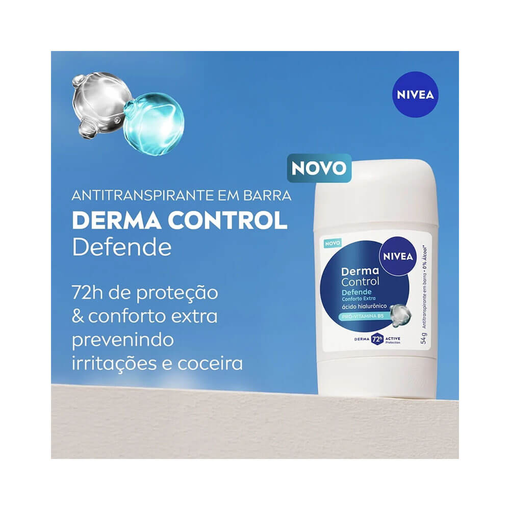 Desodorante Stick Nivea Derma Control Defende Ácido Hialurônico 54g em fundo azul
