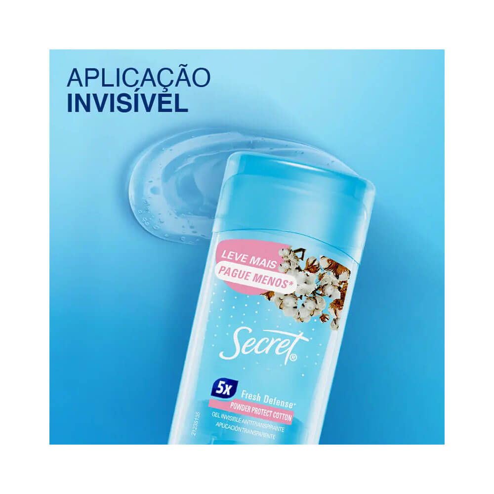 Embalagem do desodorante gel Secret Cotton com destaque para aplicação invisível