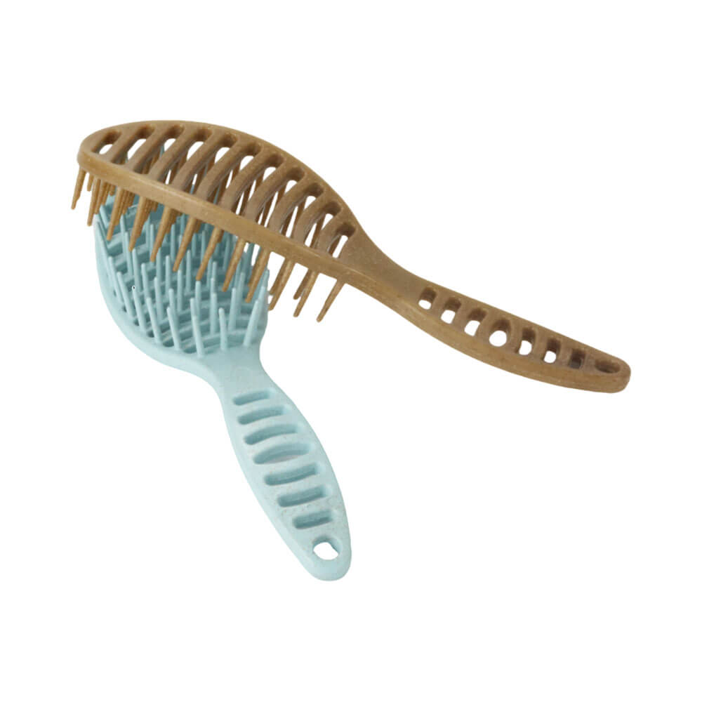 Escova Marilú Flex Eco Line 0523 em cores marrom e azul claro, mostrando design flexível e cerdas espaçadas