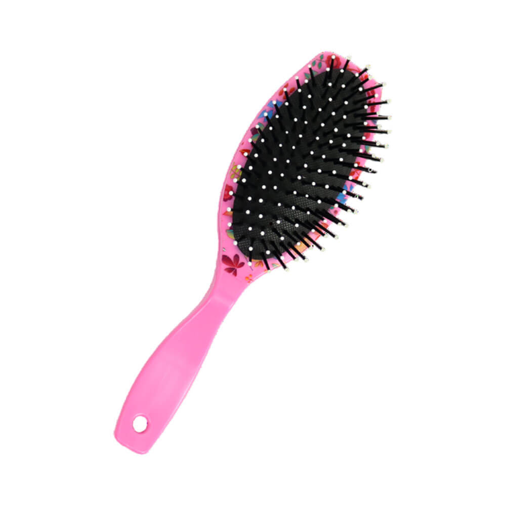 Escova Marilú Decorada Oval 4217 com cabo rosa e detalhes florais