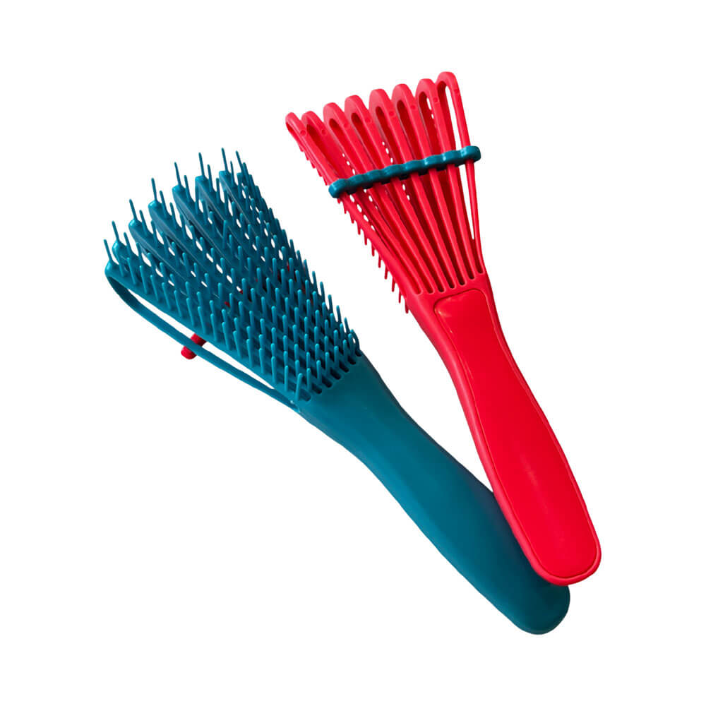 Escova Marilú Cabelo Cacheado Polvo 4237 azul petróleo e vermelha com cerdas flexíveis e cabo ergonômico