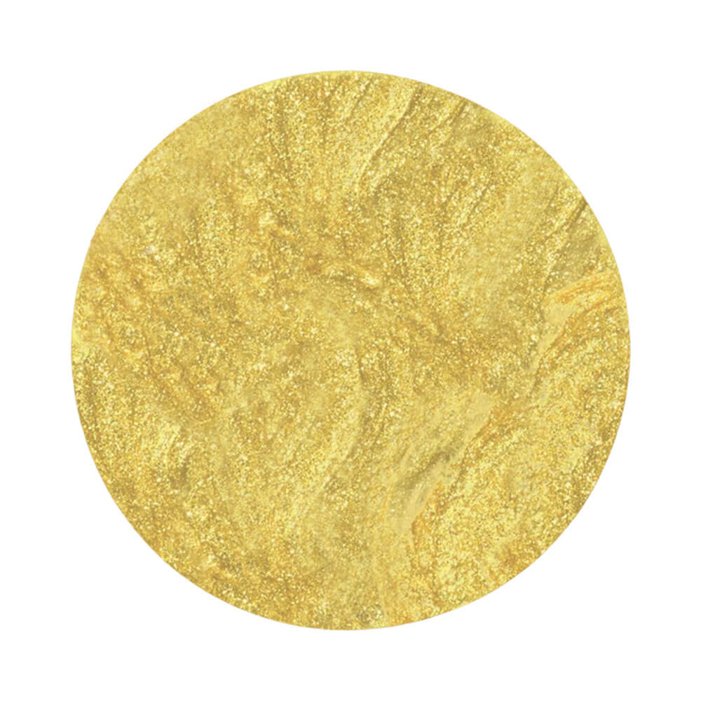 Textura e cor do esmalte Anita Tempo de Celebrar Brinde à Vida dourado metálico com brilho cintilante