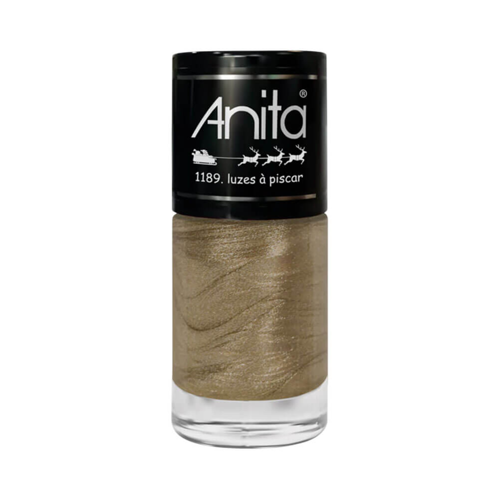 Frasco de esmalte Anita Tempo de Celebrar Luzes à Piscar dourado metálico com brilho perolado