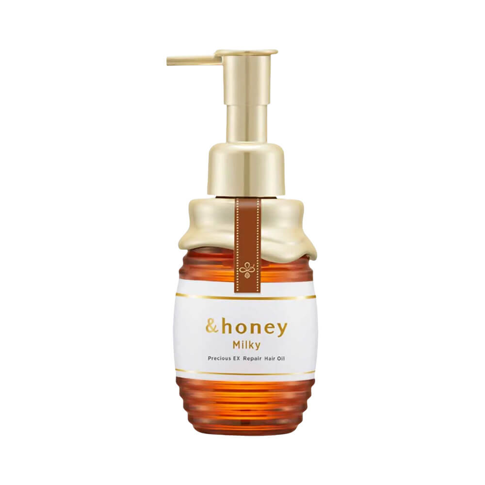 Frasco de óleo capilar &Honey Milky Precious Ex Repair 105ml em vidro âmbar com tampa pump dourada