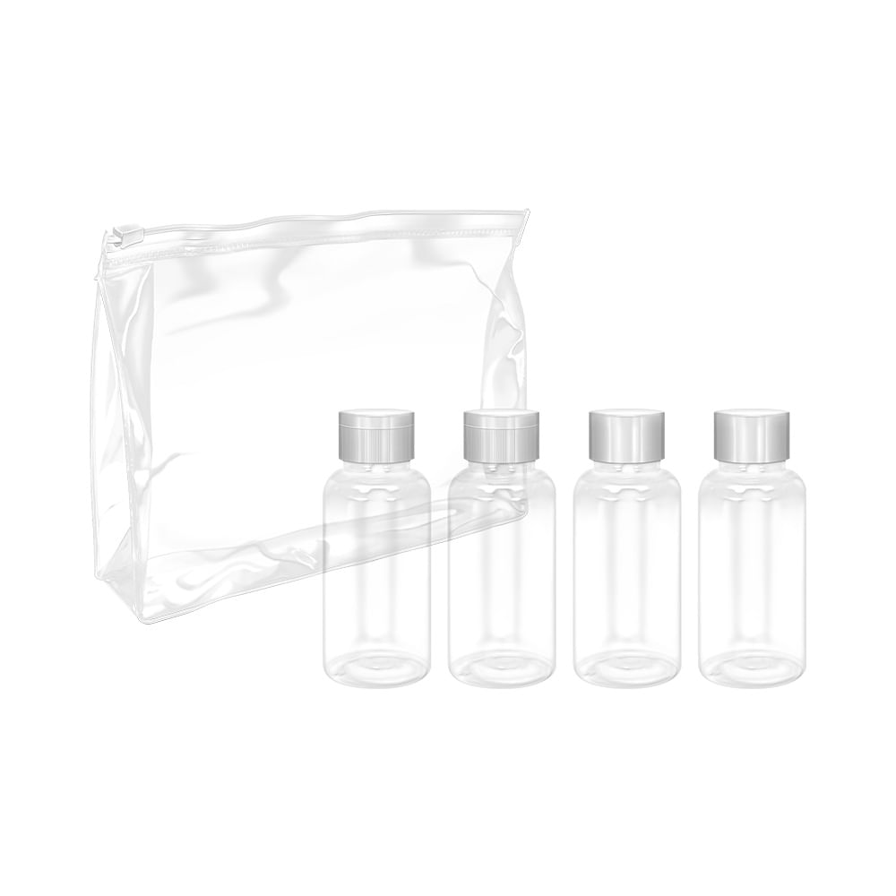 Kit Landh's Frascos 4 Unidades com quatro frascos transparentes e tampas prateadas