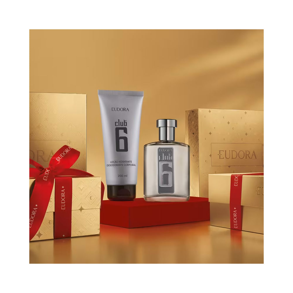 Kit Eudora Club 6 embalagens douradas com laços vermelhos