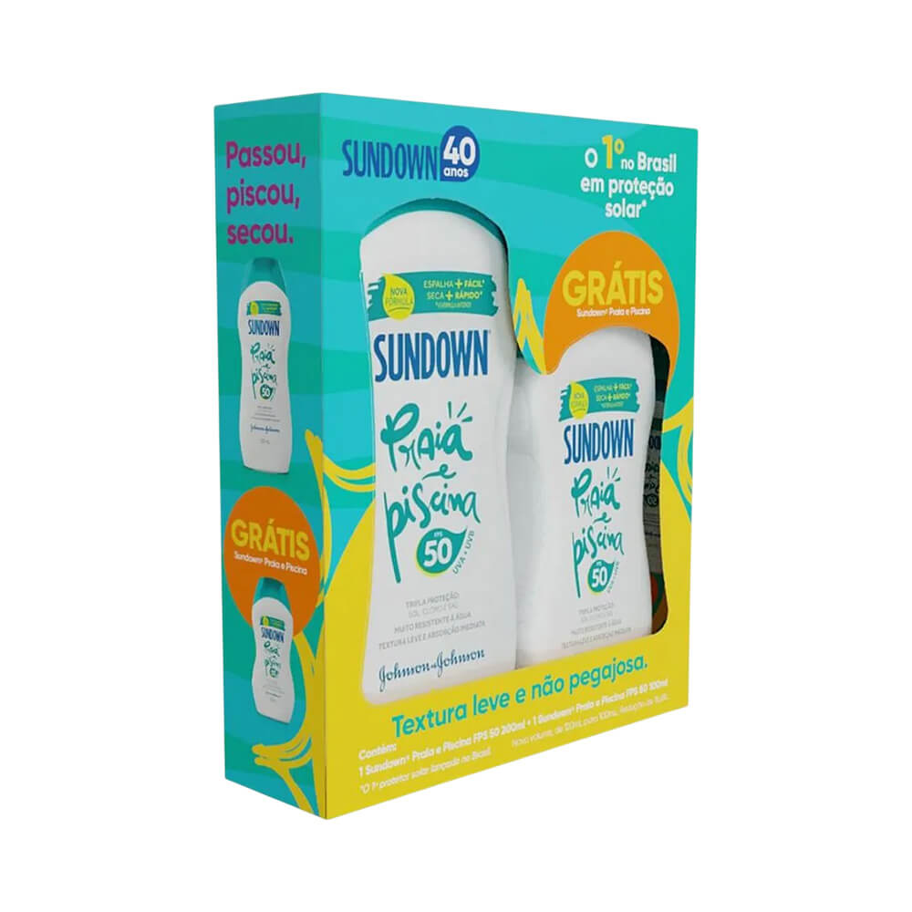 Imagem lateral do Kit Sundown Protetor Solar FPS 50 mostrando os frascos