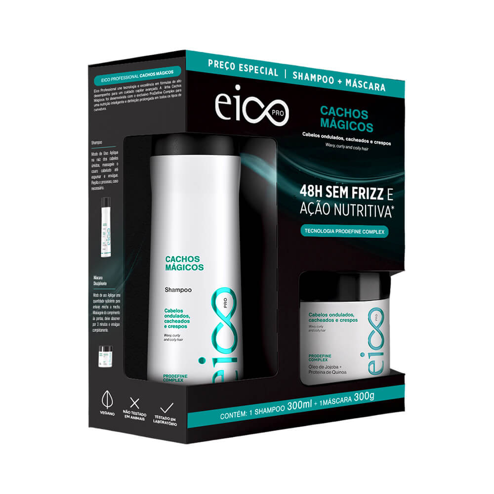 Kit Eico Pro Cachos Mágicos com shampoo 300ml e máscara 300g para cabelos cacheados e ondulados