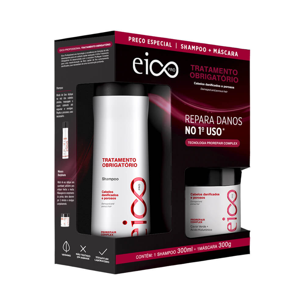 Kit Eico Tratamento Obrigatório com shampoo e máscara para cabelos danificados