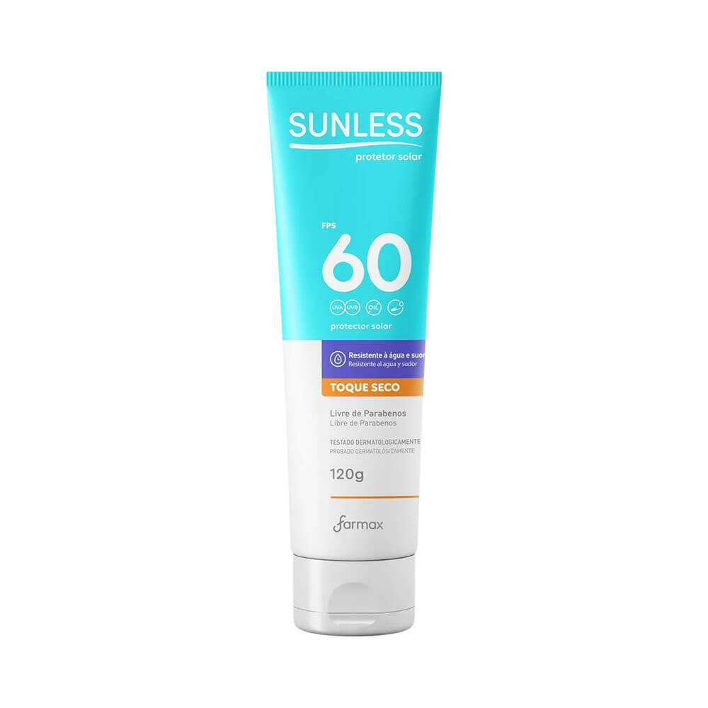 Protetor solar Sunless FPS 60 embalagem azul e branca