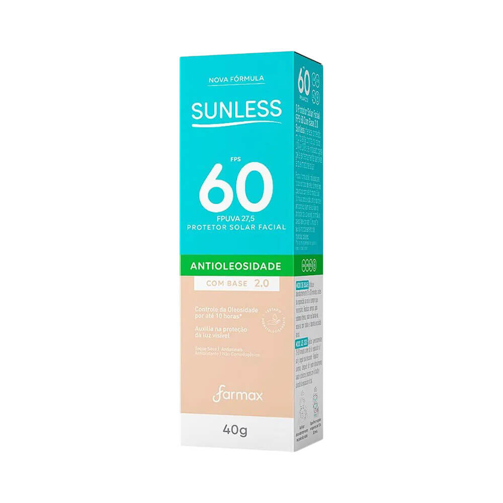 Embalagem externa do Protetor Solar Facial Sunless FPS 60 Cor 2.0 40g