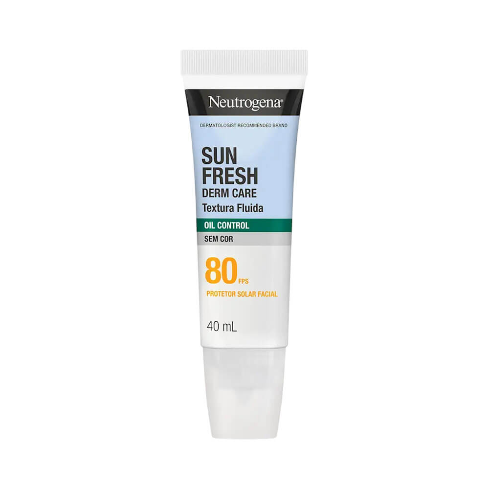 Protetor Solar Facial Neutrogena Sun Fresh Oil Control FPS 80 sem Cor 40ml tubo branco com tampa translúcida