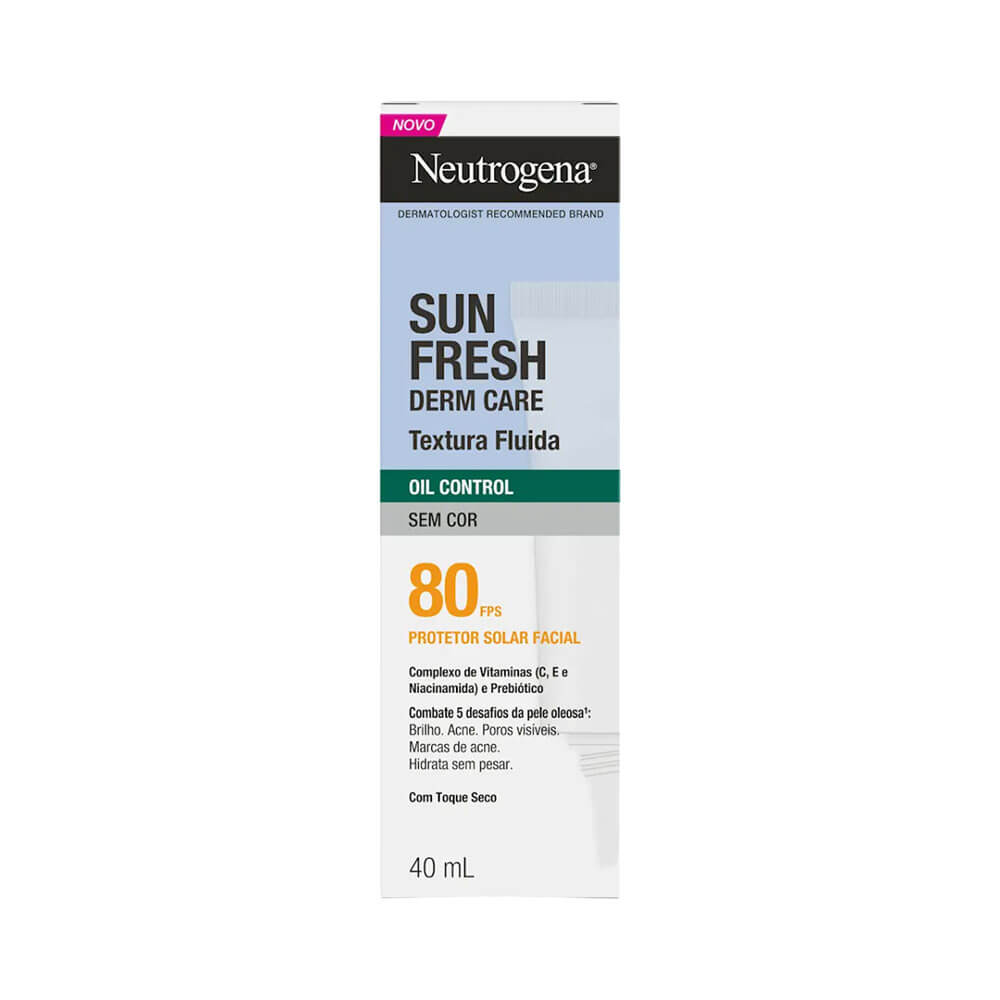 Embalagem externa do Protetor Solar Facial Neutrogena Sun Fresh Oil Control FPS 80 40ml