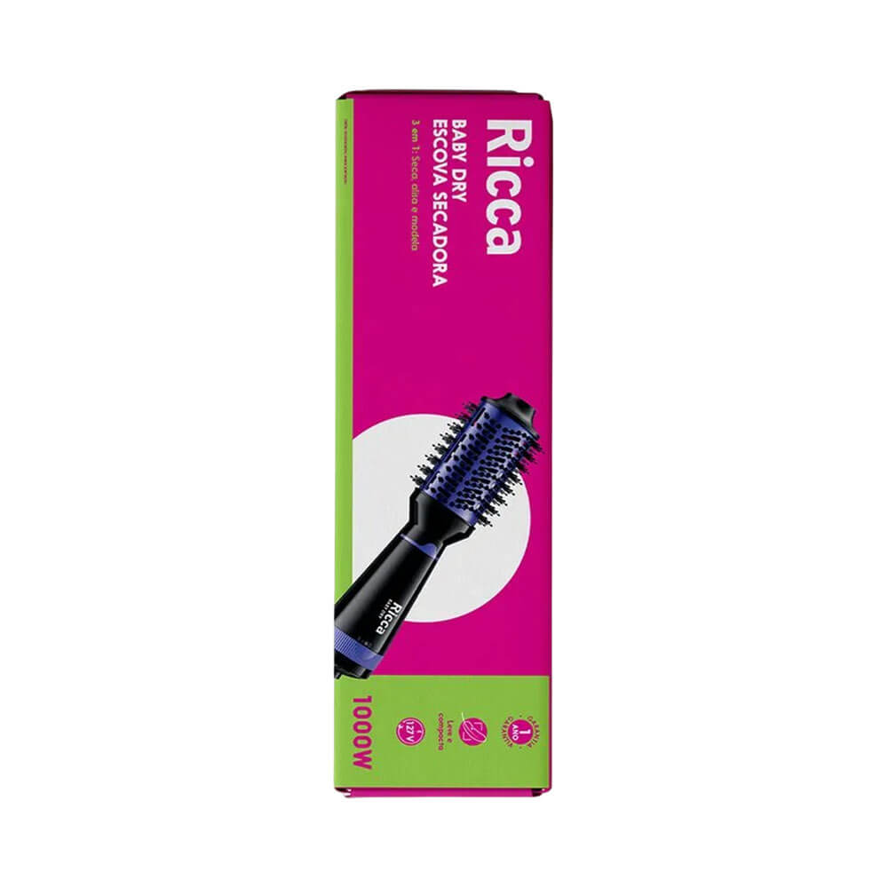 Escova Secadora Ricca Baby Dry 127v em ângulo frontal com destaque para cerdas e design