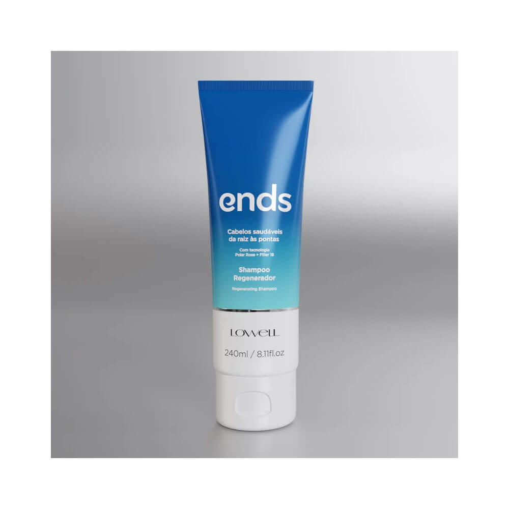Shampoo Lowell Ends Regenerador 240ml vista frontal sobre fundo cinza