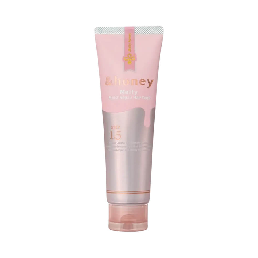Tratamento Hidratante &Honey Melty Moist Repair Hair Pack 180g em embalagem rosa claro com detalhes em prata e dourado