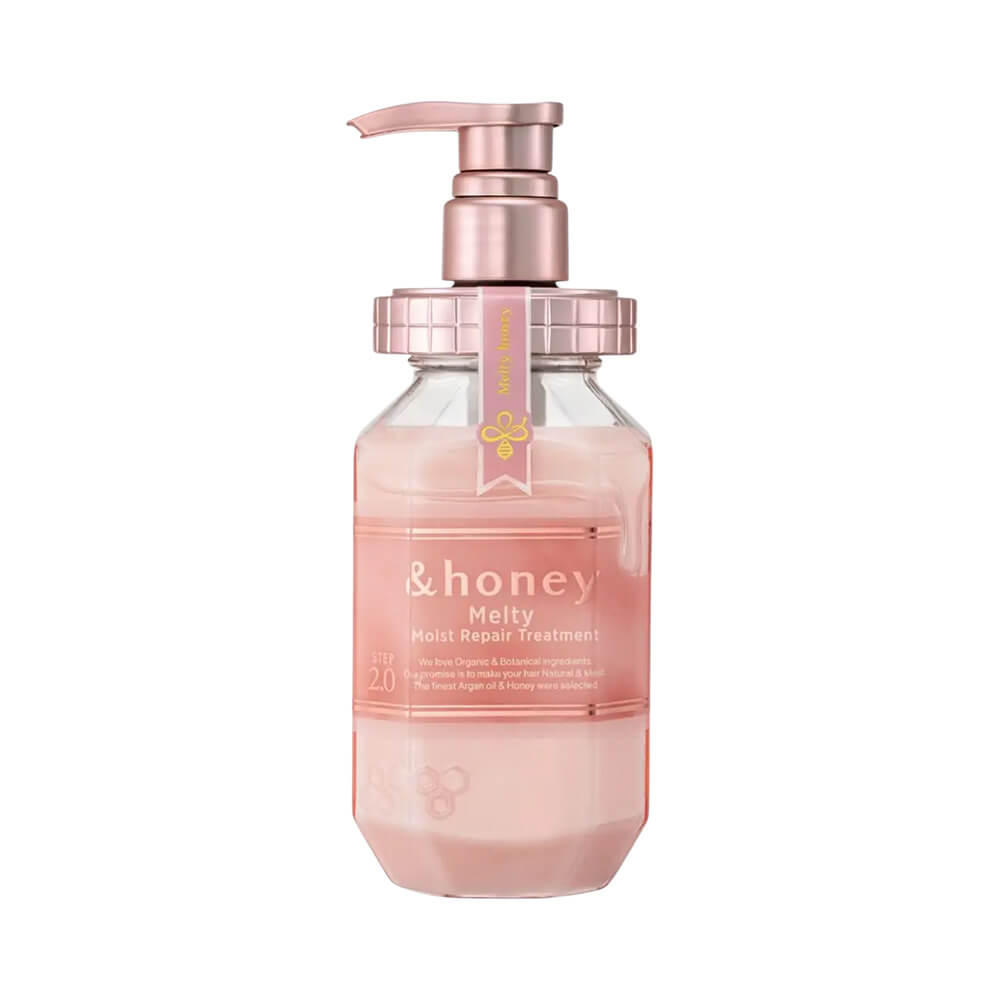 Máscara de Tratamento &Honey Melty Moist Repair 450g com design rosa translúcido e pump rosé gold