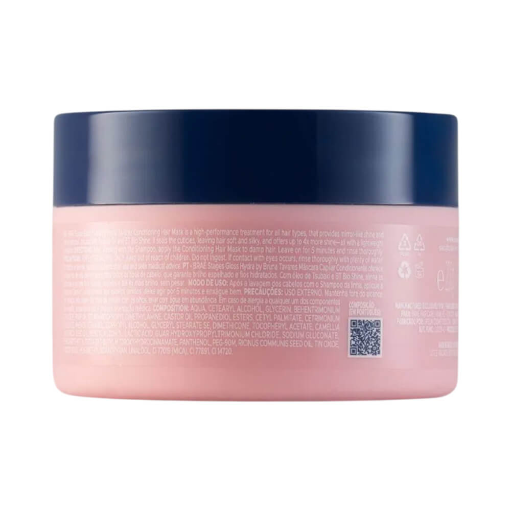 Rótulo e informações da Máscara Capilar Braé Stages Bruna Tavares Gloss Hydra 200g