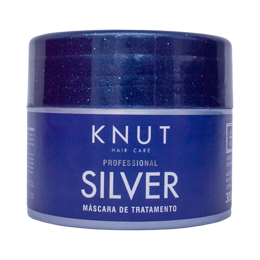 Máscara Capilar Knut Silver Cisteíne 300g em pote azul escuro com tampa azul brilhante