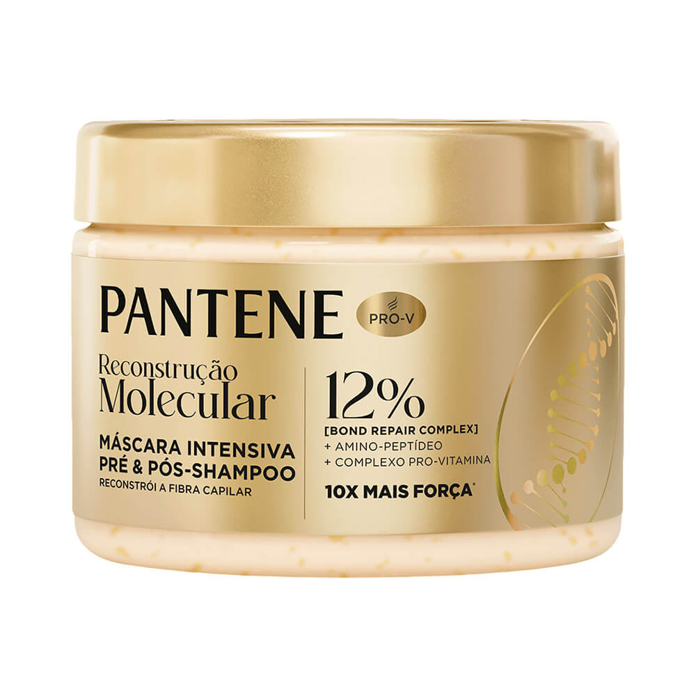 Máscara Capilar Intensiva Pantene Reconstrução Molecular 270ml em fundo amarelo