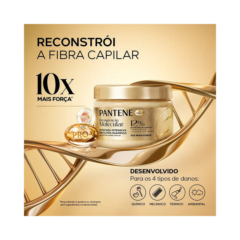 Máscara Capilar Intensiva Pantene Reconstrução Molecular 270ml com tampa dourada