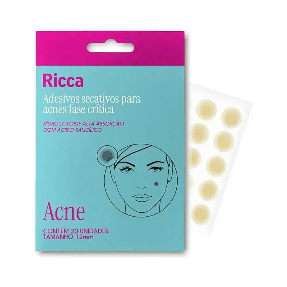 Cartela transparente com adesivos redondos amarelados para acne Ricca