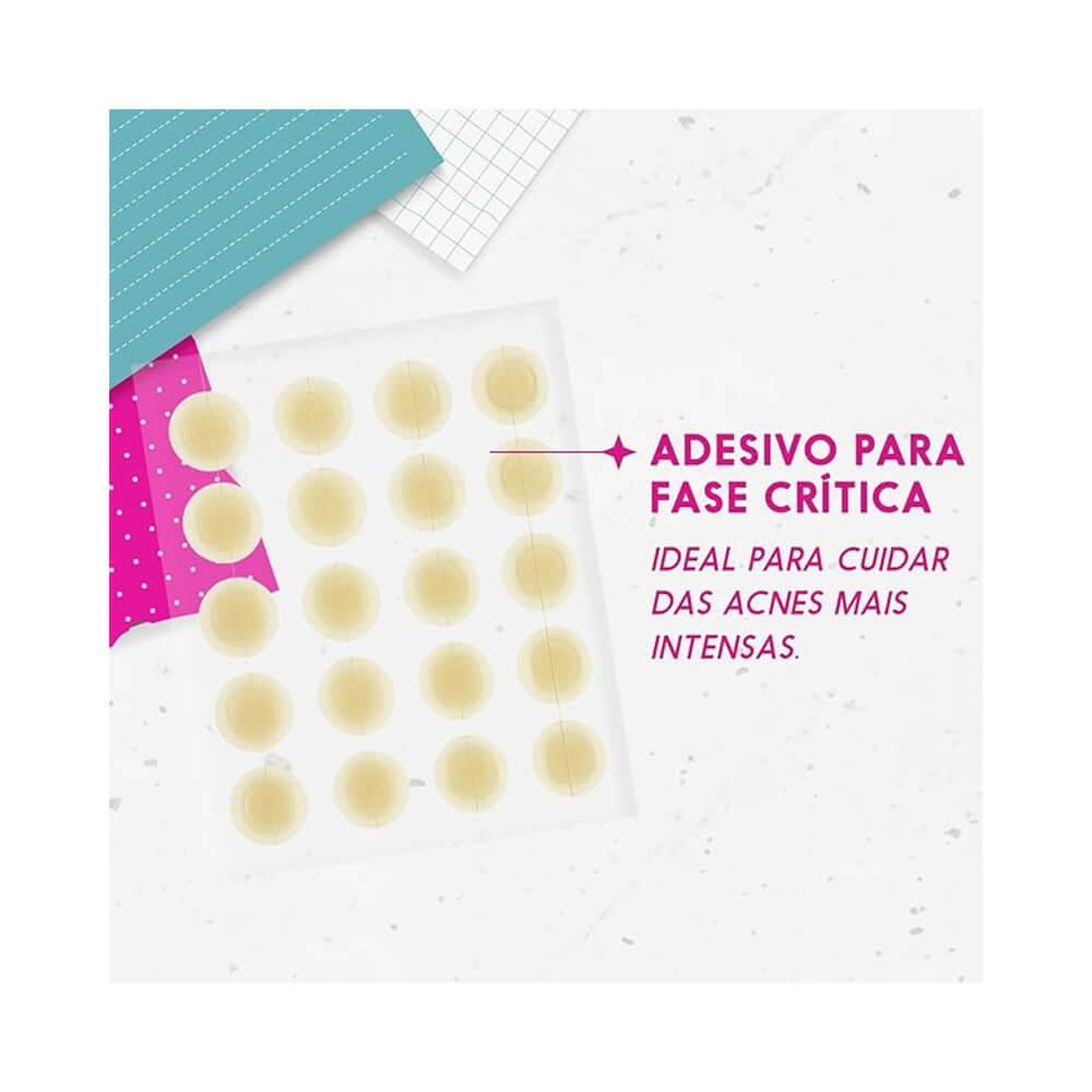 Cartela com 20 adesivos redondos amarelados para acne Ricca