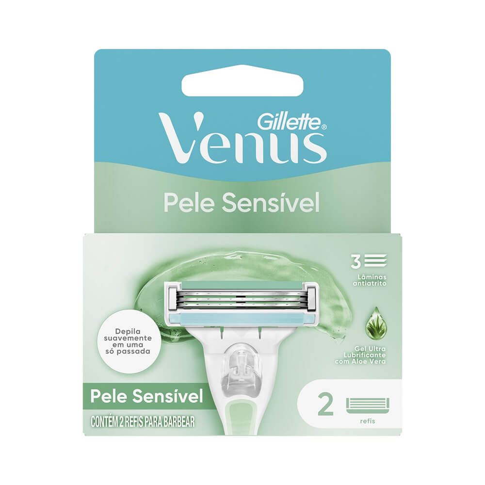 Embalagem da Carga para Aparelho de Depilar Gillette Venus Pele Sensível 2 Unidades