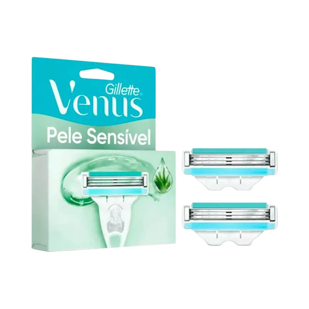 Cargas Gillette Venus Pele Sensível ao lado da embalagem