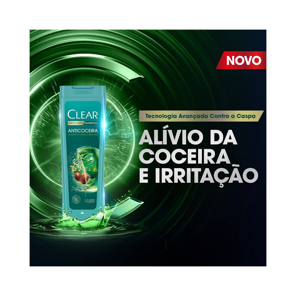 Imagem promocional do Shampoo Clear Botanique Anticoceira destacando tecnologia avançada e alívio da coceira