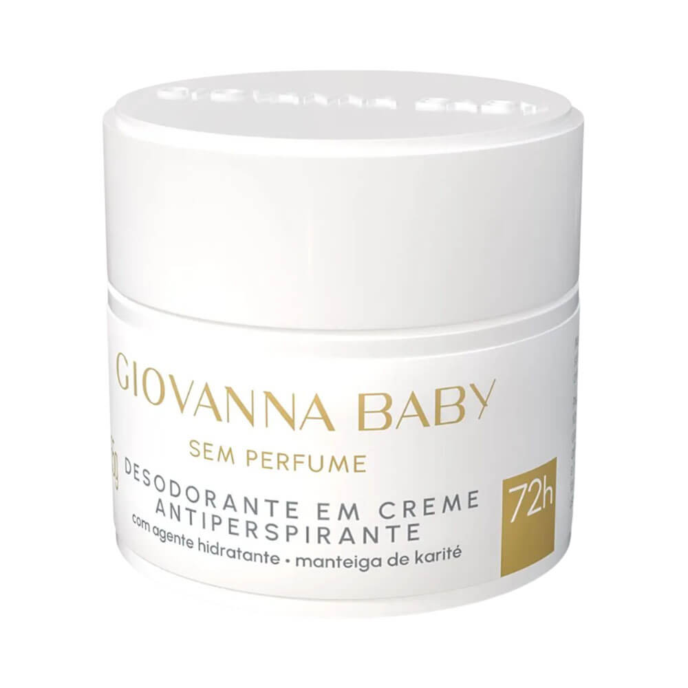 Imagem do desodorante creme Giovanna Baby Sem Perfume 55g com embalagem branca e detalhes dourados