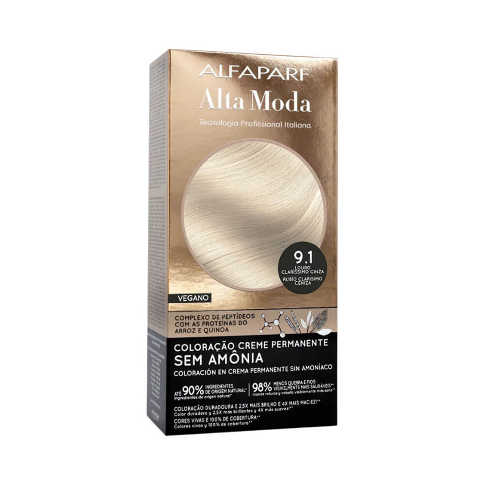 Embalagem da Coloração Alta Moda Alfaparf 9.1 Louro Claríssimo Cinza